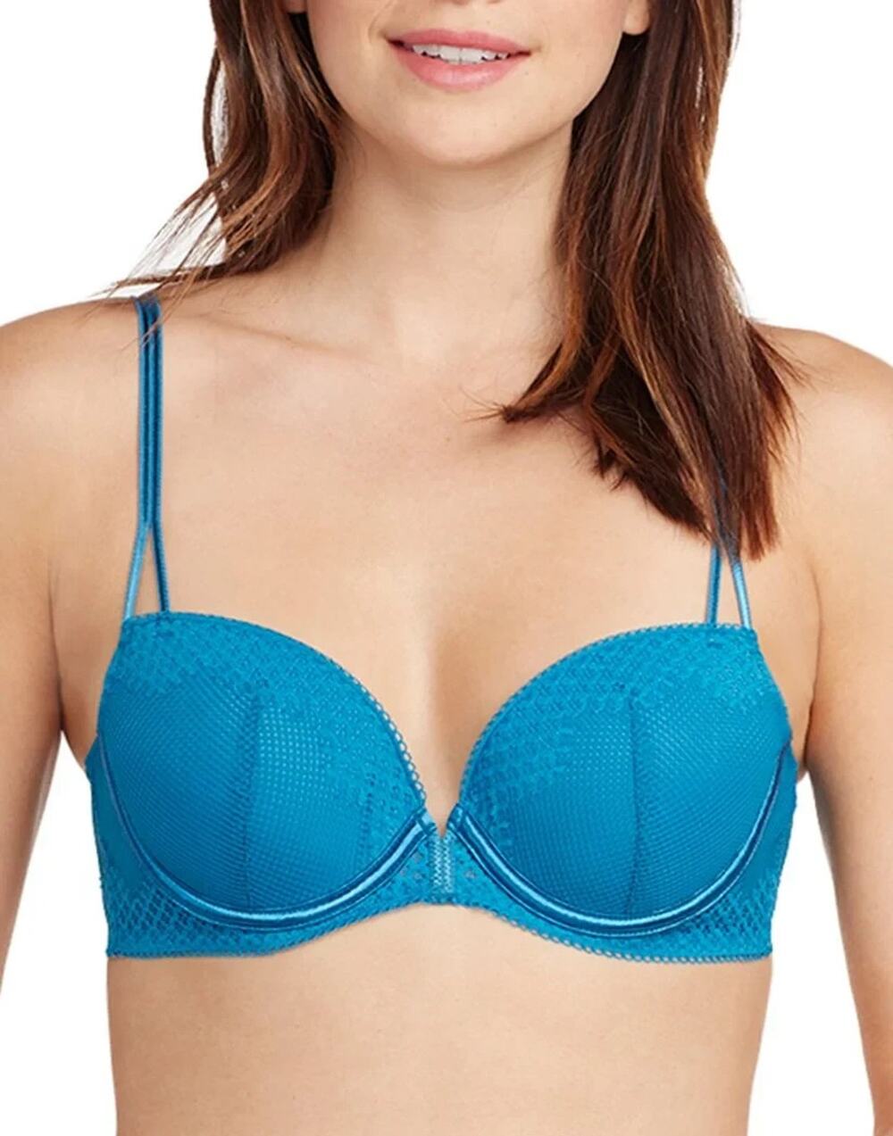 NWT OnGossamer US 34D Women's Blue Topaz Double-Split Demi Plunge Bra G3112